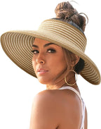 FURTALK Sun Hats for Women Wide Brim Beach Hat Straw Visor Ponytail Summer UV by FURTALK