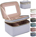 Large Makeup Bag with Mirror Double Layer Travel Make Up Organizer Case by HXLGMD