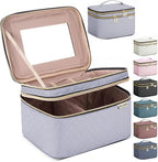 Large Makeup Bag with Mirror Double Layer Travel Make Up Organizer Case by HXLGMD