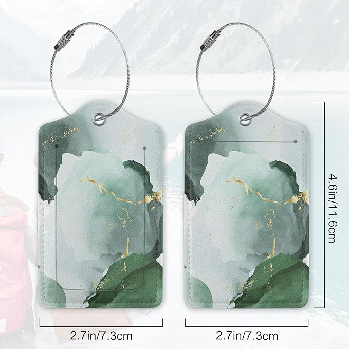 2Pcs Luggage Tag for Suitcase Green Ink Abstract Marble Cute Suitcase Tag - Image 2