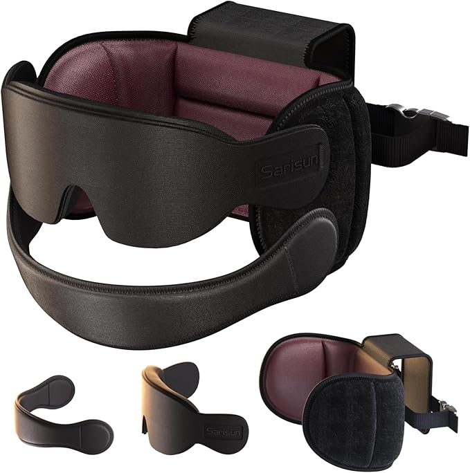 Travel Pillow Combo with Chin Strap, Airplane Pillows with 3D Eye Mask by SARISUN