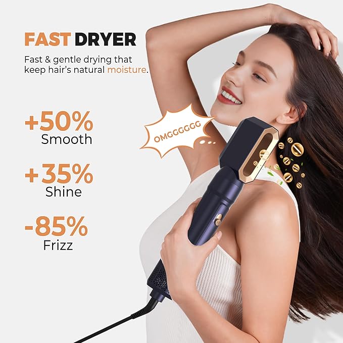 6 in ONE Blow Dryer Brush, Curling Wand Hair Styling Tools Set, Ionic Hot Air Hair Dryer, Massage Oval Hair Dryer, Left&Right Hair Curlers 100-120V