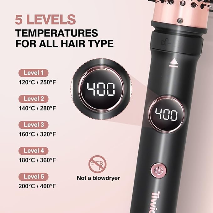 Thermal Brush Set, 3-in-1 Non-Blowing Heated Round Brush with Adjustable Temp, Fast Heating Titanium Ceramic, Dual Voltage, Hair Curling Iron with Detachable Barrels (1.18/1.5/1.77")