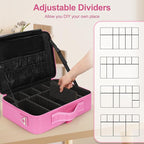 Relavel Makeup Case Large Makeup Bag Professional Train Case Travel Cosmetic Organizer Brush Holder Waterproof Makeup Artist Storage Box, 3 Layer Large Capacity, with Adjustable Strap, Rose Pink