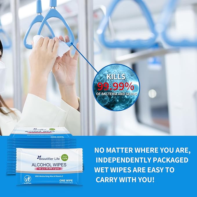 All - Purpose Travel Wipes, 55 Individually Wrapped 75% Alcohol Antibacterial - Image 7
