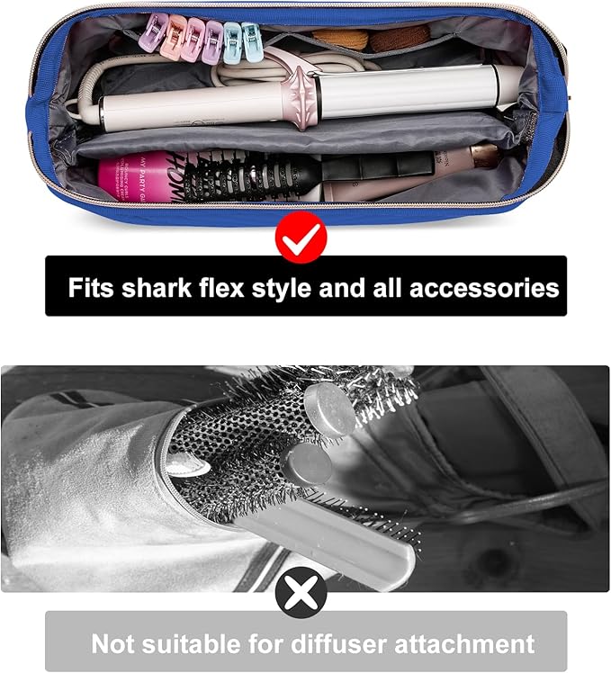 Hair Tools Travel Bag for Shark Flexstyle Dyson, Quilted Case Organizer Bag, Gift for Women Hair Accessories Storage Bag, Travel Hairdryer Portable Bag for Women, Blue