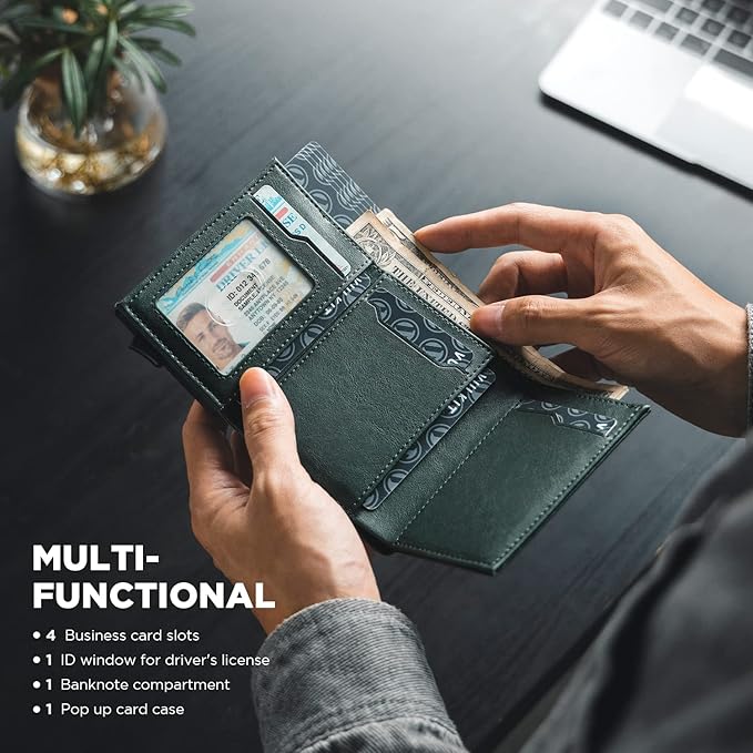VULKIT Pop up Card Wallet Minimalist Cash Wallets RFID Blocking Leather Smart - Image 6
