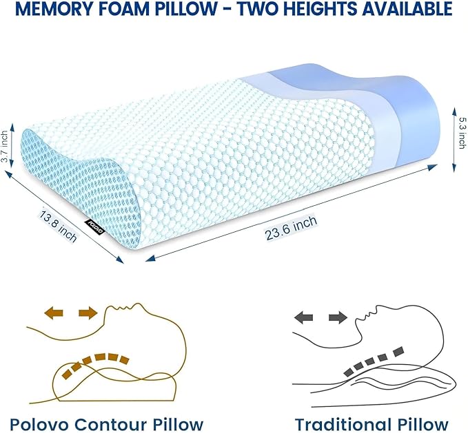 Memory Foam Bed Pillow for Sleeping, Ergonomic Cervical Contour Neck Support - Image 2