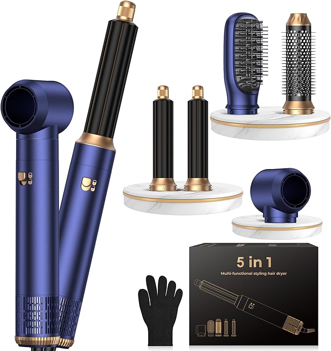 5 in 1 Hair Dryer Brush Set,Professional Negative Ionic Hot Air Styler, Air Curling Wrap Styler,Detachable Blow Dryer Brush With Auto Wrap Curlers,Hair Styling Tools For Straight/Curl/Drying/Smoothing