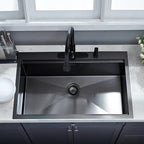 Kitchen Sink, 33 x 22 Drop in Kitchen Sink Gunmetal Black 16 Gauge Stainless - Image 3