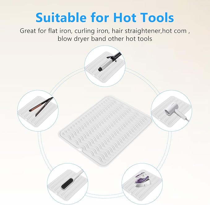 Quccefods Heat Resistant Mat Oversize Curling Iron Mat Silicone Hot Hair Tools Mat for Hair Straightener,Flat Irons,Hair Styling Tools Countertop protection Portable Travel Mat 14.2" x 11"