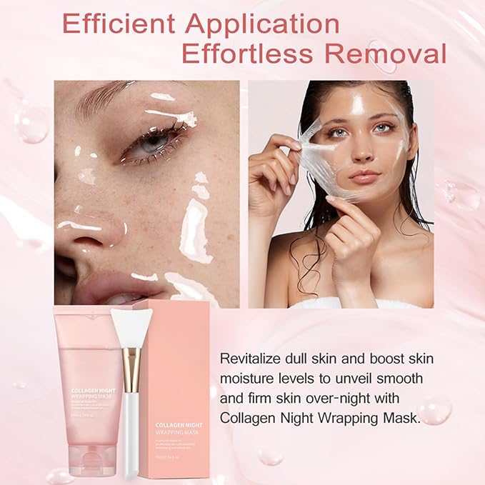 Collagen Overnight Wrapping Peel Off Facial Mask Pack,Hydrates and Tightens Skin,Reduces Sagging,Elasticity & Hydration Care with Brush 2.54 fl.oz