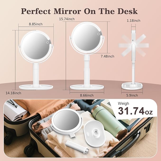 15X/1X Lighted Magnifying Mirror, 4000mAh Rechargeable Makeup Mirror - Image 8