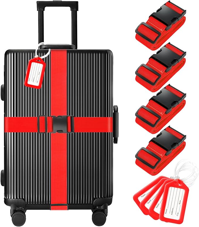8 Pack Luggage Straps and Tags Set, Luggage Straps by Gostwo