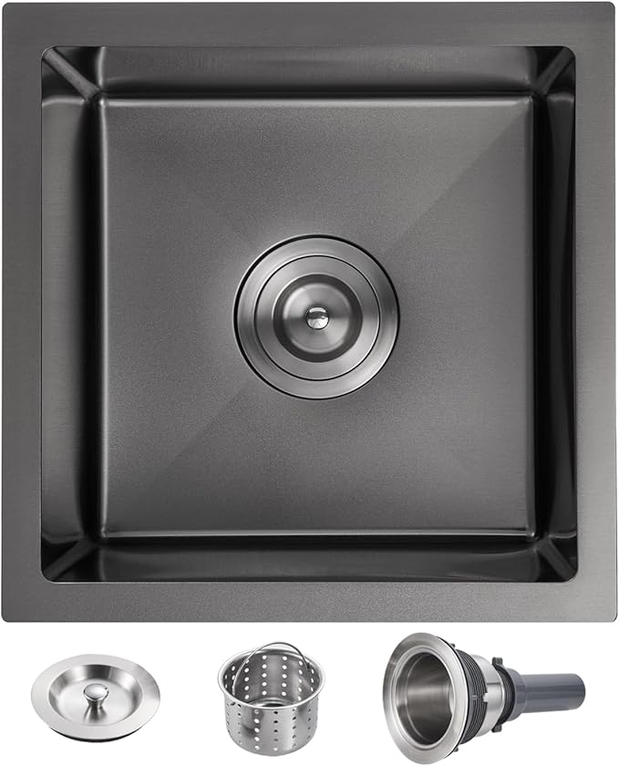 POPFLY 15 Inch Bar Sink, Stainless Steel Single Bowl 18 Gauge Handmade 8 inch - Image 2