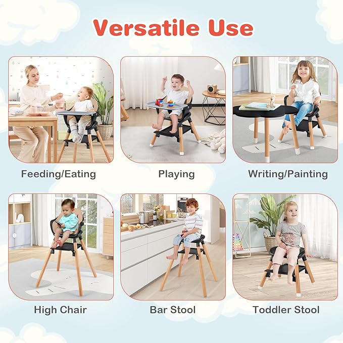 HONEY JOY Baby High Chair, 6 in 1 Convertible Wooden Highchair - Image 3