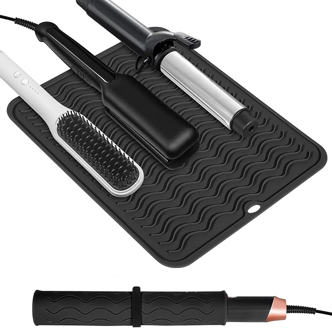 Quccefods Heat Resistant Mat Oversize Curling Iron Mat Silicone Hot Hair Tools Mat for Hair Straightener,Flat Irons,Hair Styling Tools Countertop protection Portable Travel Mat 14.2" x 11"