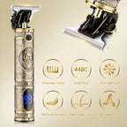 Hair Clippers for Men,Professional Cordless Barber Trimmer Set,Nose and Ear Hair Trimmer with Razor Replacement Head,USB Rechargeable Hair Cutting Grooming Kit-LED Display (Gold-1)