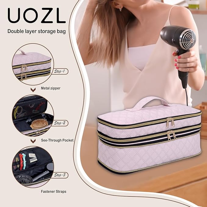 Hair Dryer Travel Carrying Case, Curling Iron Storage Bag, Slim Expandable Handheld Dual-Layer Travel Storage Bag for Dryer/Hair Tool Organizer/Style Organizer