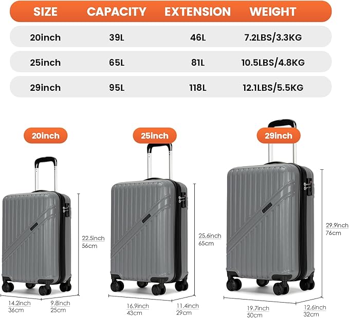 GinzaTravel Luggage Sets 3-Piece Expandable Suitcases - Image 3