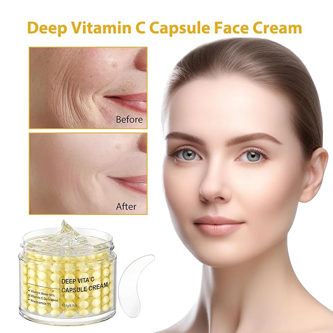 Deep Vitamin C Capsule Face Cream,Moisturizer Capsule Facial Cream,Hydrating Night Face Cream Skincare 4.9 OZ