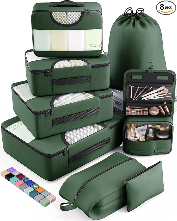 Veken 8 Set Packing Cubes for Travel Essentials, Suitcase Organizer Bags in 4 by Veken