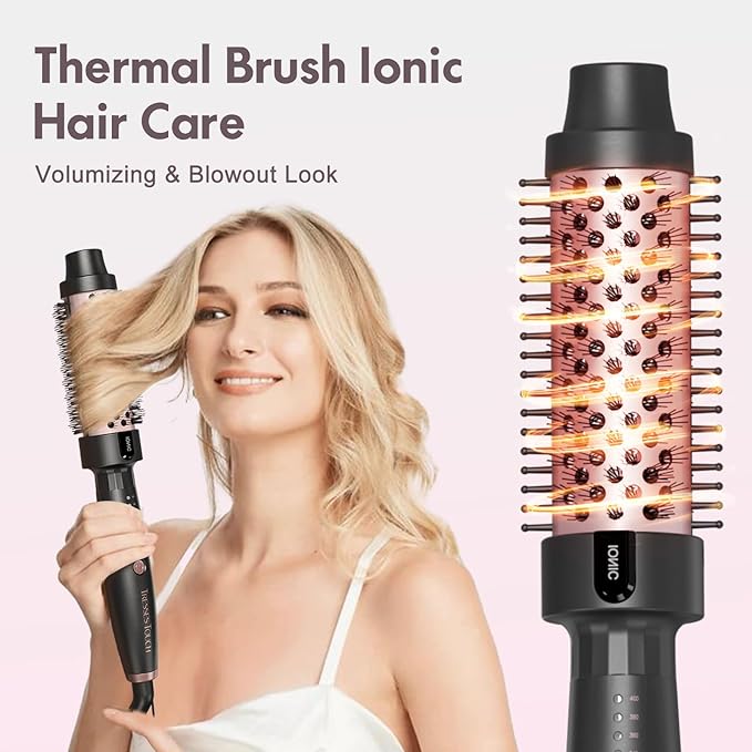Thermal Brush Hair Curling Brush, 30s Fast Heated Round Brushes 1.5" for Long Lasting Look, Negative Ion Tech, 5 Temp Settings, Less Damage, Universal Voltage for Travel, Easy to Use, Rose Gold
