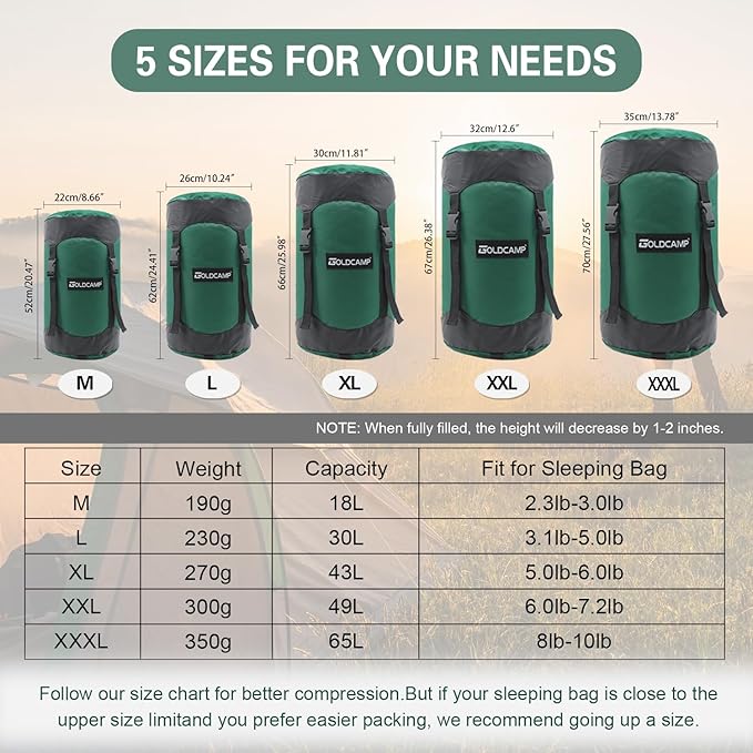GOLDCAMP Compression Sack, Waterproof & Ultralight Sleeping Bag Stuff Sack - Image 2