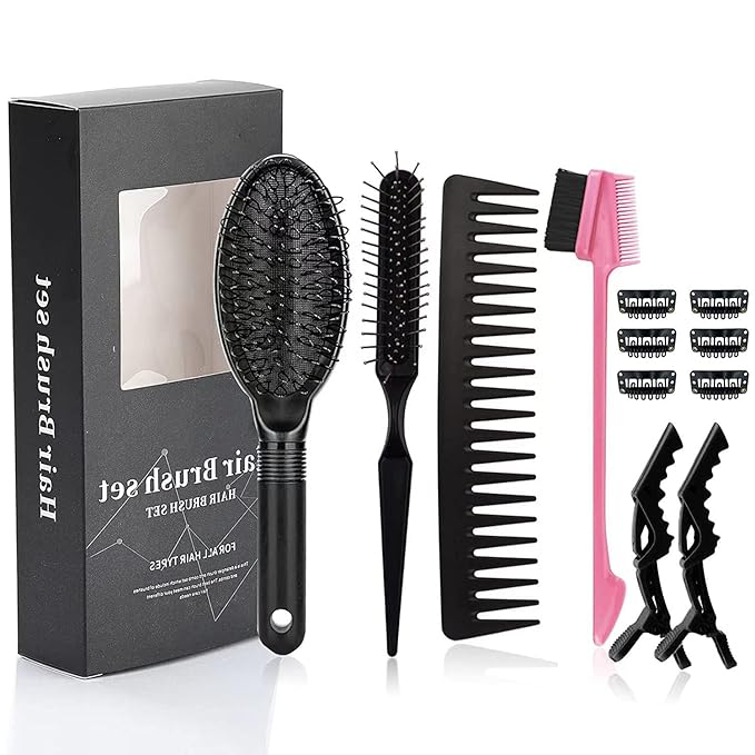 12Pcs Wig Styling Set - Massage Brush, Wide-Tooth Comb, Edge Brush, Wet Brush, Wig Clip for Synthetic Wigs, Hair Extensions, DIY Styling and Human Hair