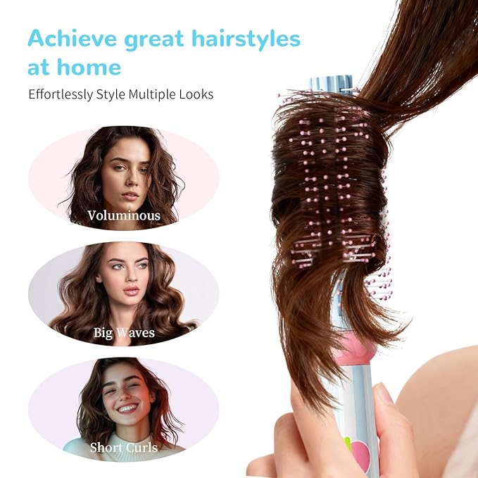Round Hair Brush, Detangling Fluffy Scalp Brush with Ergonomic Big Handle, Plastic Lightweight Macron Styling Color Comb for Faster Blow Drying and Volume for Long,Thick, Curly Hair Women/Girls/Kids
