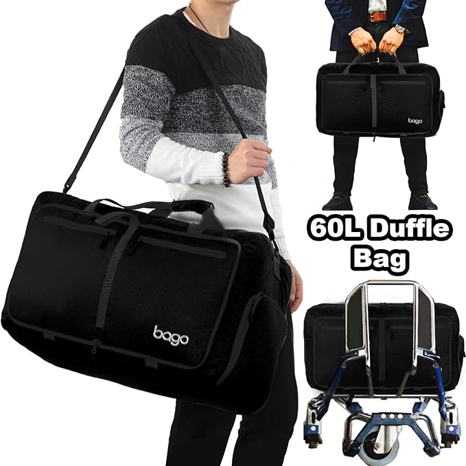 Bago Foldable Duffel Bags for Traveling Women & Men - 60L Medium Packable - Image 2