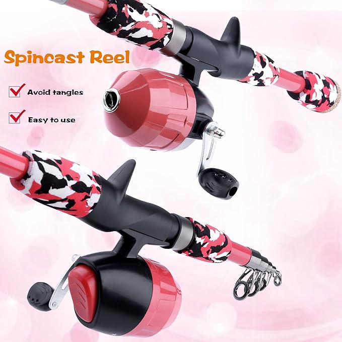 ODDSPRO Kids Fishing Pole Pink, Portable Telescopic Fishing Rod and Reel Combo - Image 4