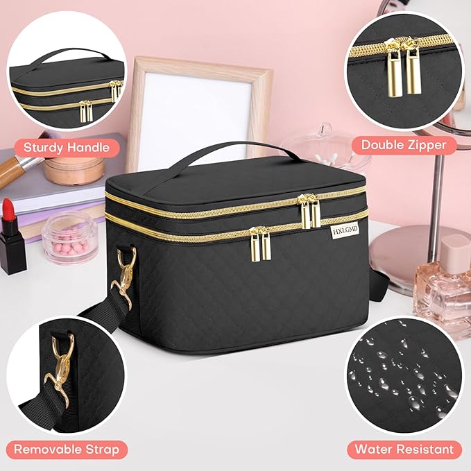 Double Layer Travel Makeup Bag Women, Cosmetic Organizer Case, Travel - Image 4