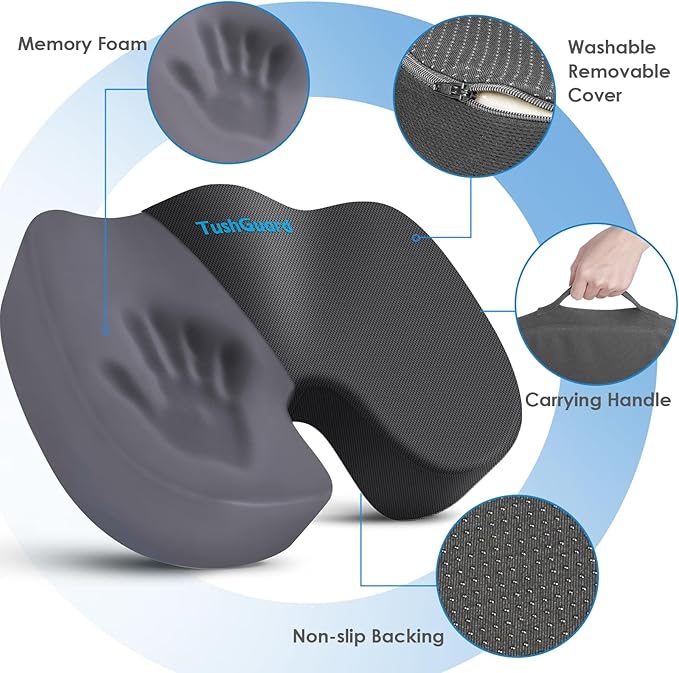 TushGuard Seat Cushion for Office Chair Memory Foam Non-Slip Cushion Back - Image 3