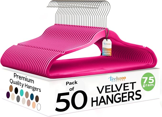 Premium Velvet Hangers 50 Pack Ultra Thin Non Slip Adult Felt Space Saving Suit by TECHZOO