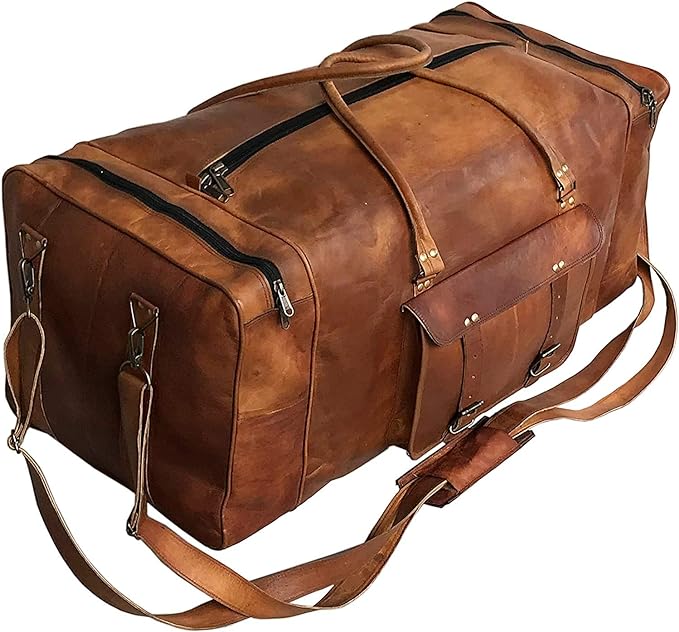 Large Leather 32 Inch Luggage Handmade Duffel Bag Carryall Weekender Travel by cuero