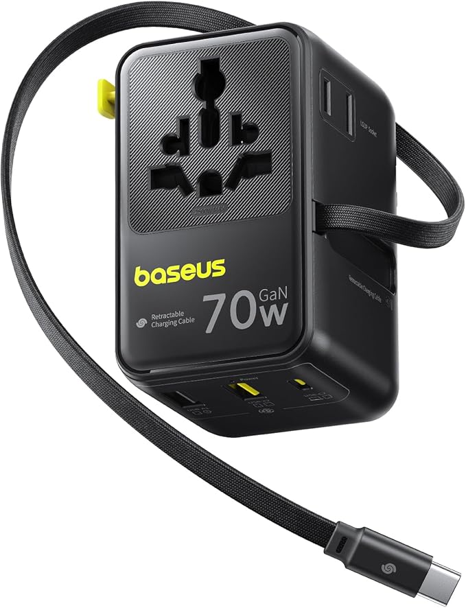 Baseus 70W Universal Travel Adapter and Baseus 100W Retractable USB C Cable - Image 2