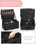 Relavel Extra Large Cosmetic Case, Travel Makeup Bag with 4 Clear Pouches & Lipstick Plate, Portable Cosmetic Case Storage Organizer Box for Makeup Artists with Shoulder Strap & Adjustable Dividers