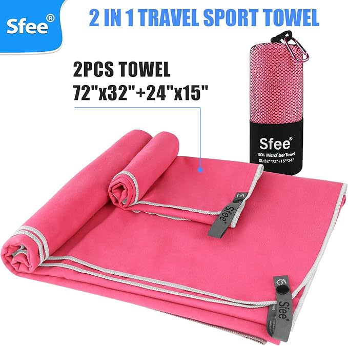 Sfee 2 Pack Microfiber Travel Towel, Quick Dry Towel Camping Towel Large Beach - Image 3