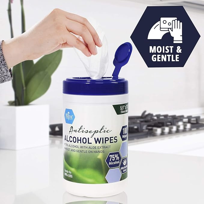 MED PRIDE Alcohol Based Disinfectant Wipes, 100 Pack, - Image 3