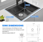 POPFLY 25x22 Inch Drop In Kitchen Sink, 25 Inch Top Mount 9 Inch Deep Single - Image 7