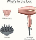 Conair INFINITIPRO BY Frizz Free Compact Hair Dryer ~ 2x the Shine 3x the Frizz Control, dusty rose, 1 Count