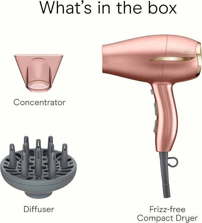 Conair INFINITIPRO BY Frizz Free Compact Hair Dryer ~ 2x the Shine 3x the Frizz Control, dusty rose, 1 Count