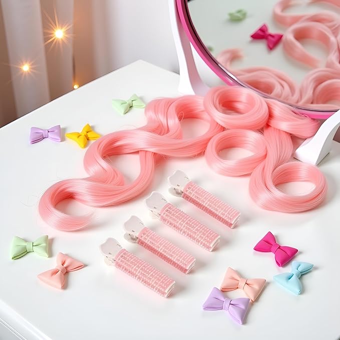 4 Pcs Pink Hair Rollers with Clip for Volumizing Bangs Curls - DIY Hair Styling Accessories Tool and Portable Self Grip Volume Clips，Volumizing Hair Clips,Styling Tools and Appliances