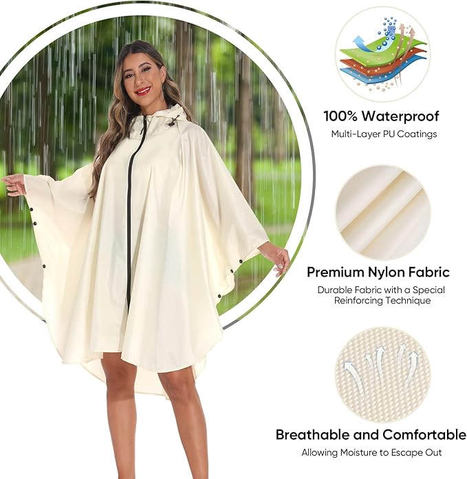 PTEROMY Hooded Rain Poncho for Adult - Image 4