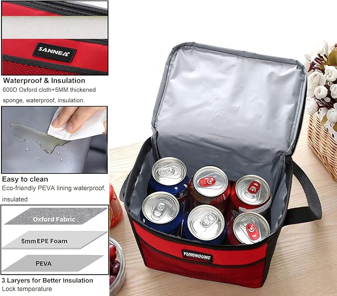 6 Can/5L Lunch Bag for Women Men Portable Lunch Box Small Cooler Bag Soft - Image 3