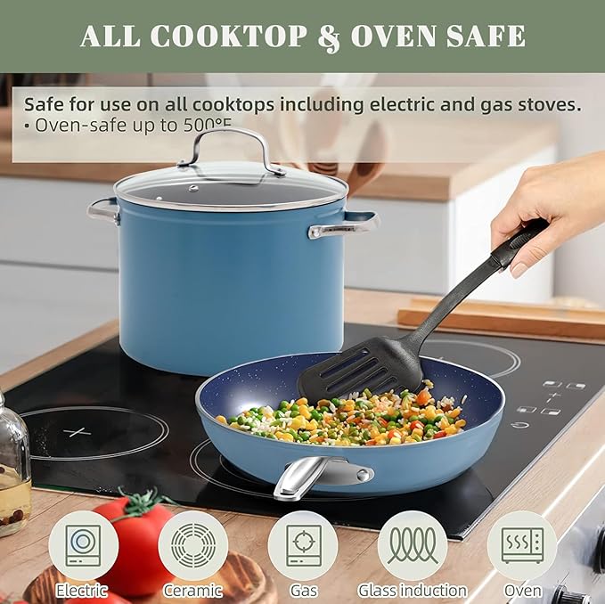 Nuwave Healthy Duralon Blue Ceramic Nonstick Coated 9pc Cookware Set, - Image 4