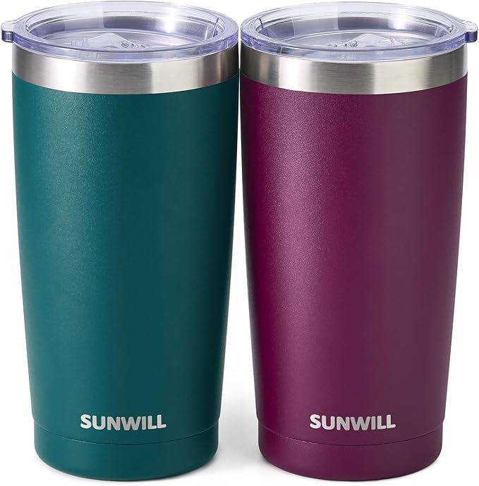 SUNWILL Travel Coffee Mug with Lid, 20 oz Tumbler Set of 2, Insulated Stainless by SUNWILL