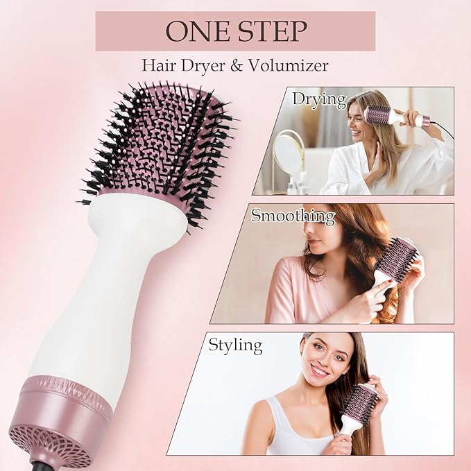 Blow Dryer Brush Hair Dryer Brush in One, 4-in-1 Styler Volumizer with Oval Titanium Barrel, Hot Air Ionic Straightener for Smooth Frizz-Free Volume