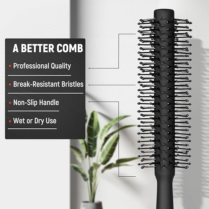 SALONSILK Hair Brush Comb Set, 5PCS Women Men Hair Brush & Styling Comb Set, Wide Tooth Rat Tail Fine Tooth Paddle Roller Combs, Professional Barber Tools for All Types